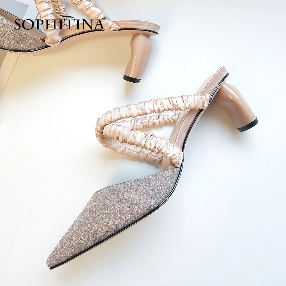 SOPHITINA/пикантные женские босоножки с острым носком классические блестящие