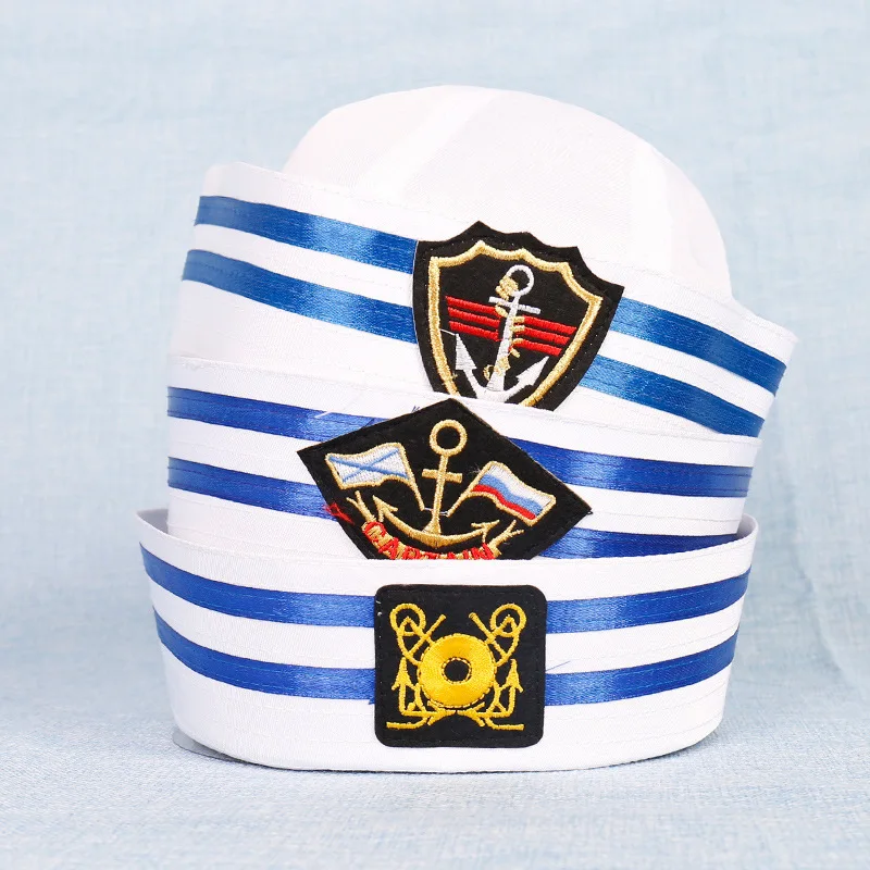 

New Adult kids sailors Party Cosplay Military Hats White Navy Marine Captain Cap With Anchor Sea Boating Nautical Children Hats