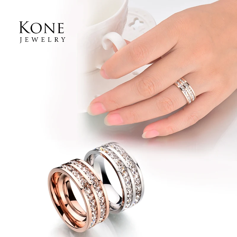 Роскошное Брендовое свадебное кольцо миди из нержавеющей стали с двумя рядами