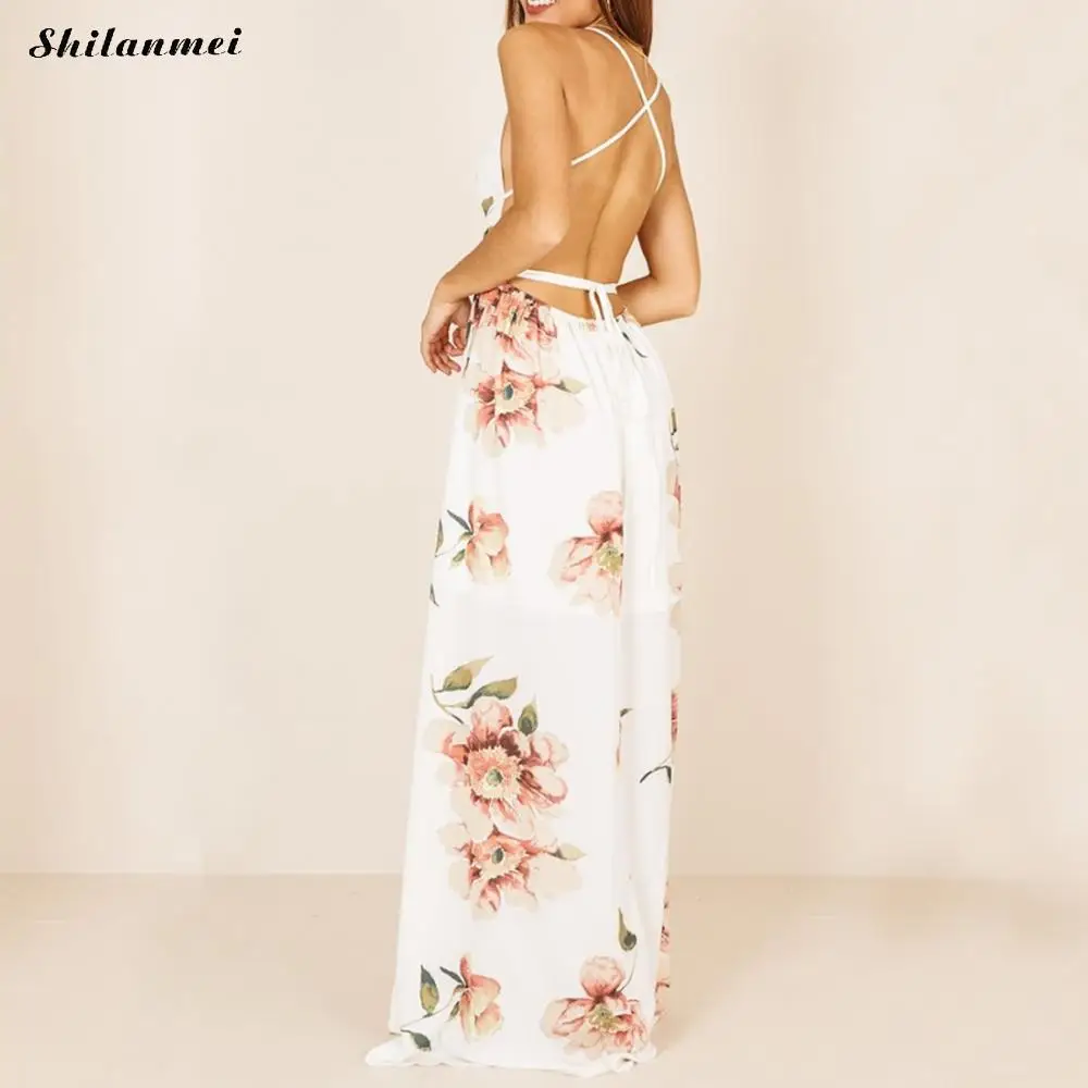 Женское шифоновое длинное платье с цветочным принтом Boho на тонких бретельках