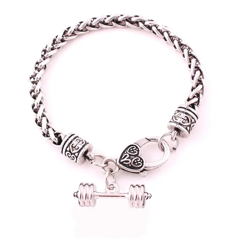 Unisex Jewelry Bracelet Sporty Fitness Barbell Shape Design Pendant Wheat Link Chain Personality Zinc Alloy Provide Dropshipping | Украшения