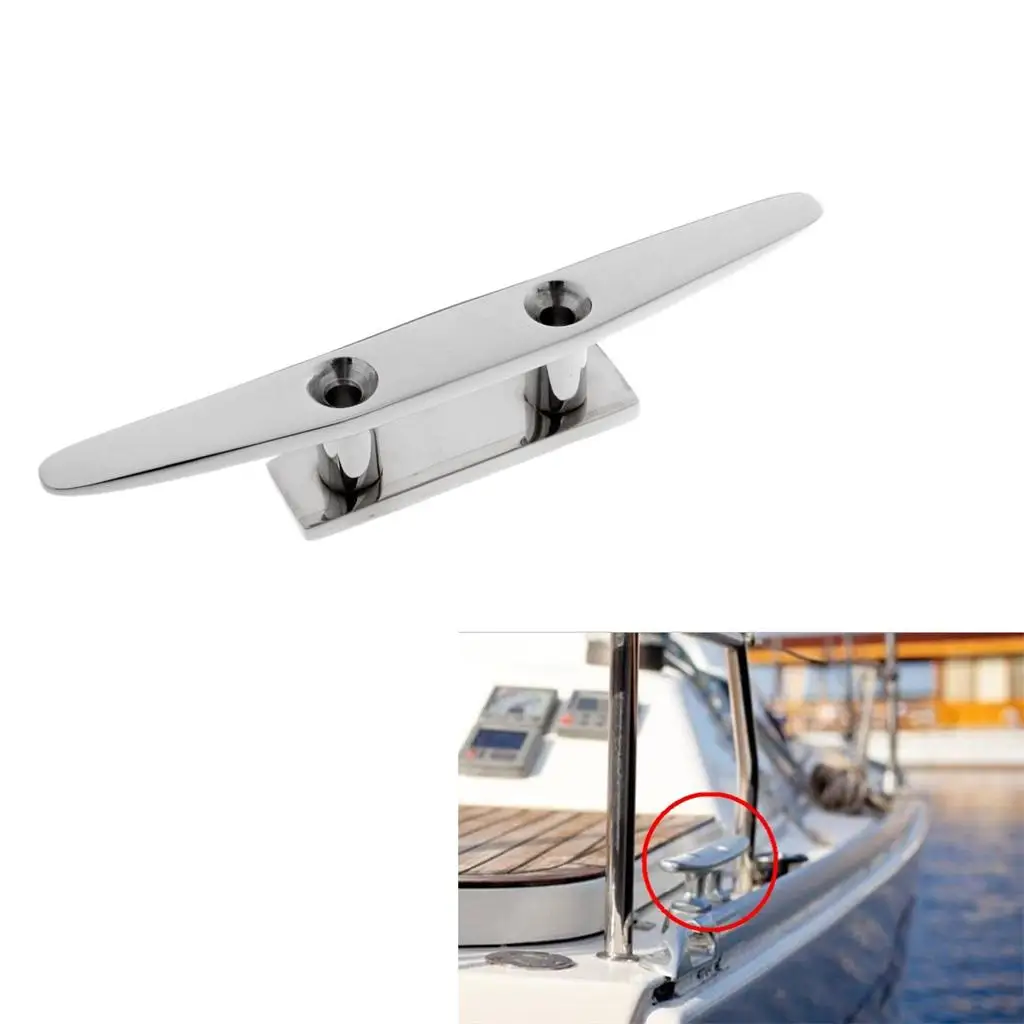 

Premium 8'' Stainless Steel Marine Boat Deck Rope Low Flat Cleat Securing Tie Down Accessories - Corrosion Resistant & Strong