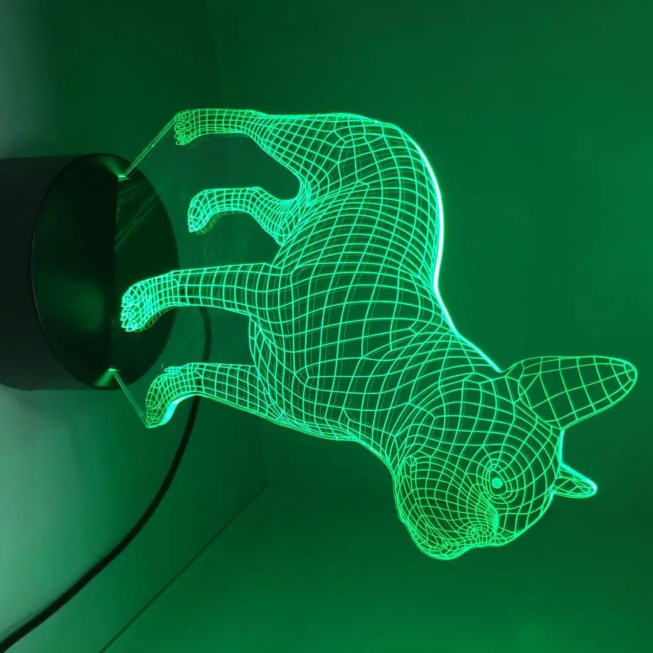 3D светодиодный ночник в виде французского бульдога 7 цветов USB голограмма