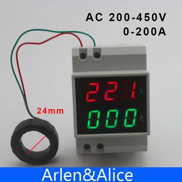 Din-рейка светодиодный AC 80-300V 200-450V 0-200A дисплей напряжения и тока метр с дополнительной CT трансформаторы тока Вольтметр Амперметр - Цвет: 200-450V