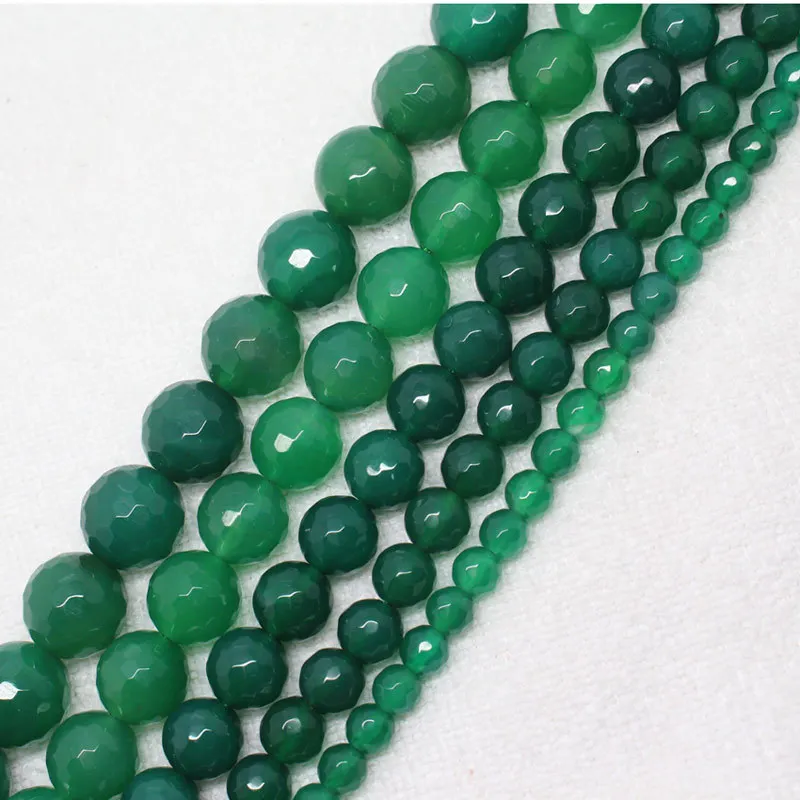 

Mini.order is $7!4-14mm Faceted Green Agates Round DIY Loose Beads 15"