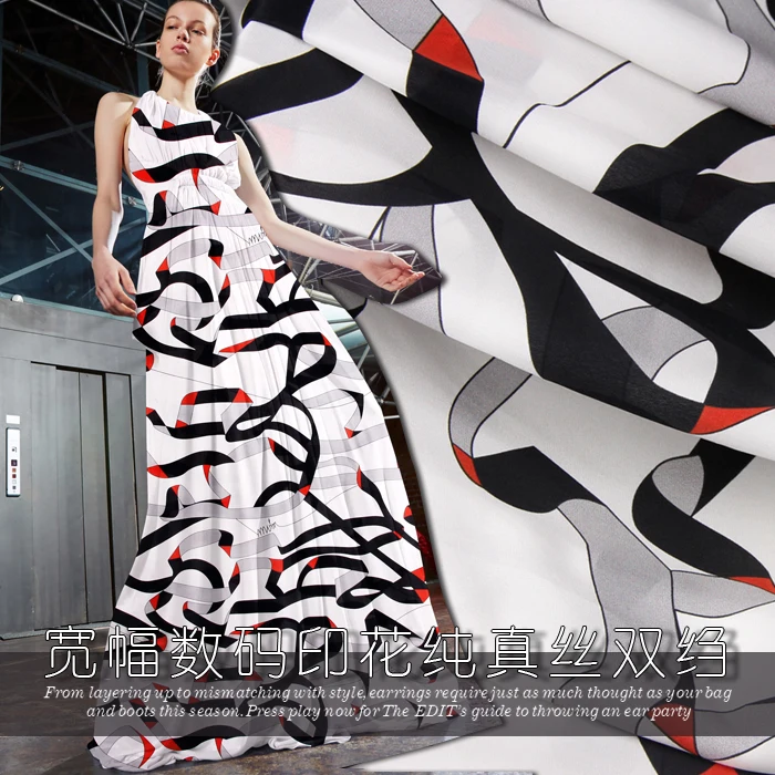 

PRINTED SILK CREPE DE CHINE 135cm width 12momme 100% Pure Mulberry Silk Fabric Women Dress fluttering strip