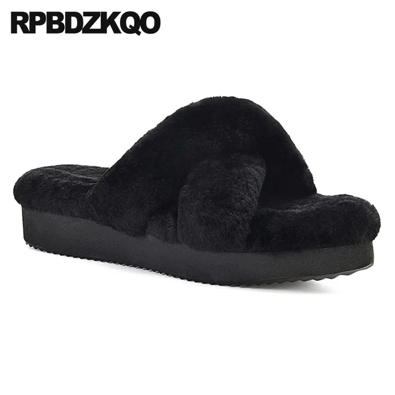 Тапочки из шерсти на платформе Flatforms шлепанцы без задника с открытыми пальцами
