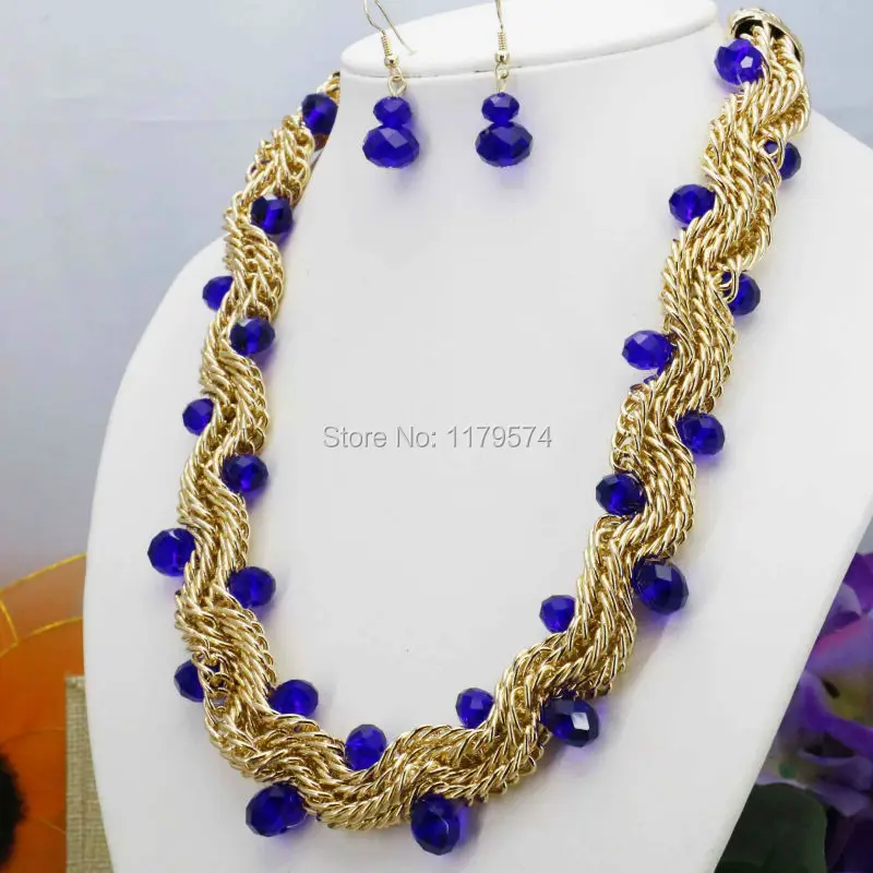 Набор украшений из ожерелья и сережек с хрустальными бусинами цепочкой