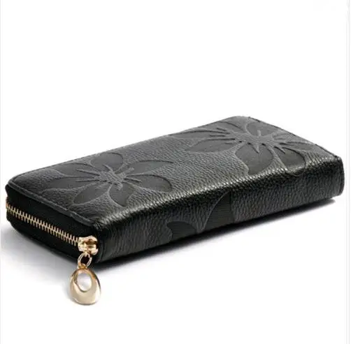 100%Genuine Leather PINK Floral Women Wallets Red Large Zipper Long Wallet Flower Phone Pouch Female Purses | Багаж и сумки