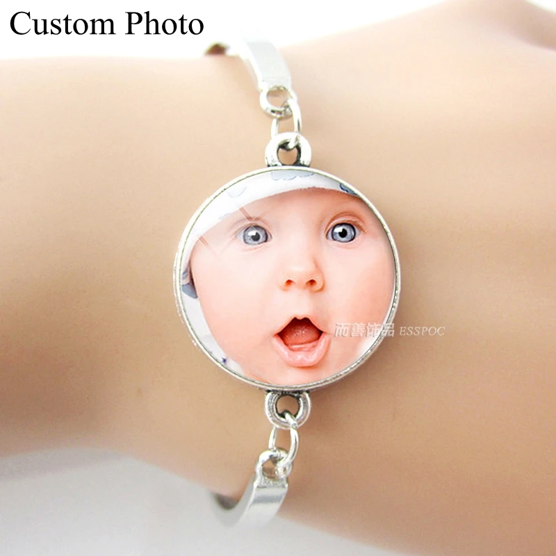 

Custom DIY Your Baby Family Friend Wedding Photo Bracelet Bangle Silver Chain Women Men Fashion Customize Jewelry Birthday Gift