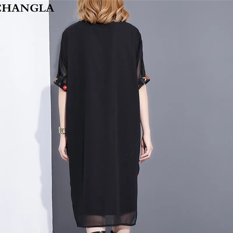 CHANGLA vestidos verano 2017 Лето Женщины Вышивка Цветочные Рубашка До Колен Платья С
