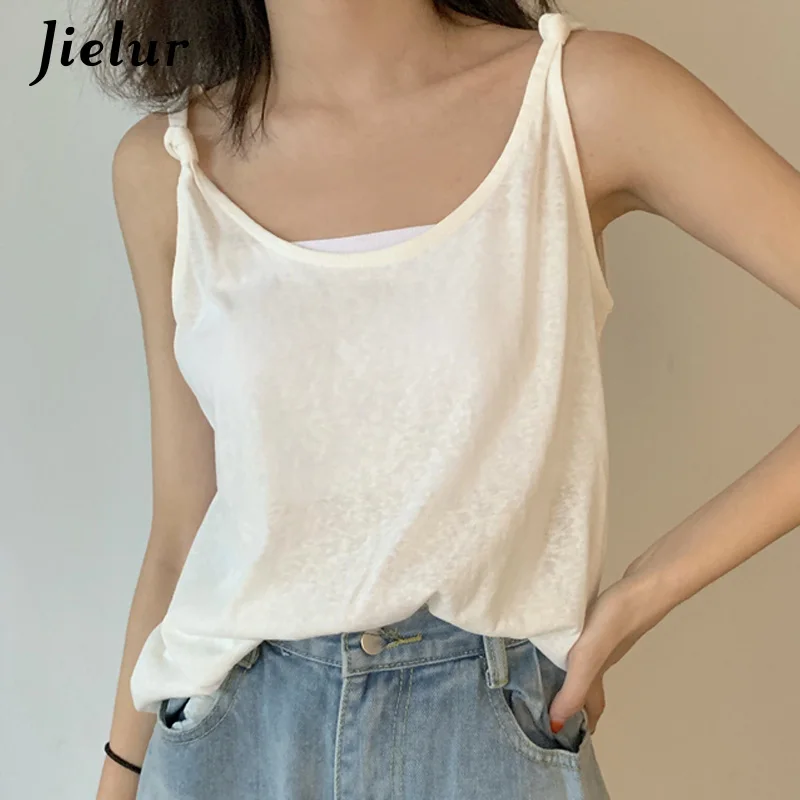Jielur Women Tank Top Hipster Solid Color Camis Tops Female Vintage Roupas Feminina Chicly New Summer Top Women 4 Colors - Цвет: Белый