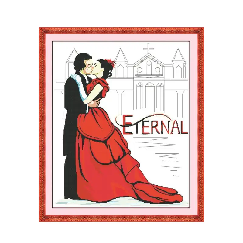 Тёплая фигурка невесты и жениха целующиеся 11CT 14CT напечатанная ткань Набор для