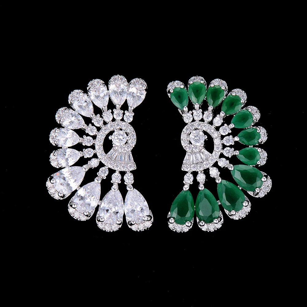 Женские уникальные полукруглые серьги-гвоздики с фианитами | Украшения и