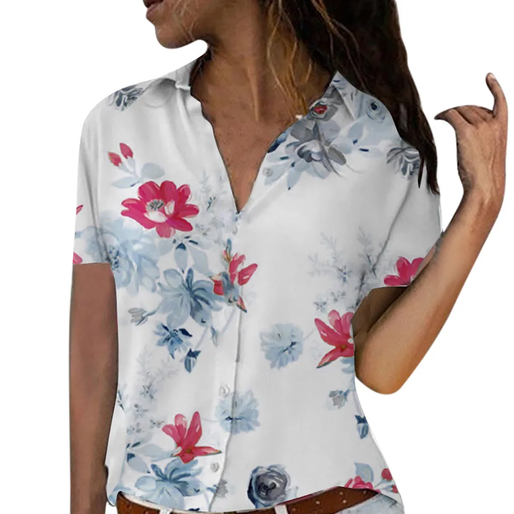 Розовый Plus Size Womens Tops And Blouses Vintage Print Blouse Women Tunic Summer Ladies Tops For Women Korean Fashion Clothing - Цвет: Розовый