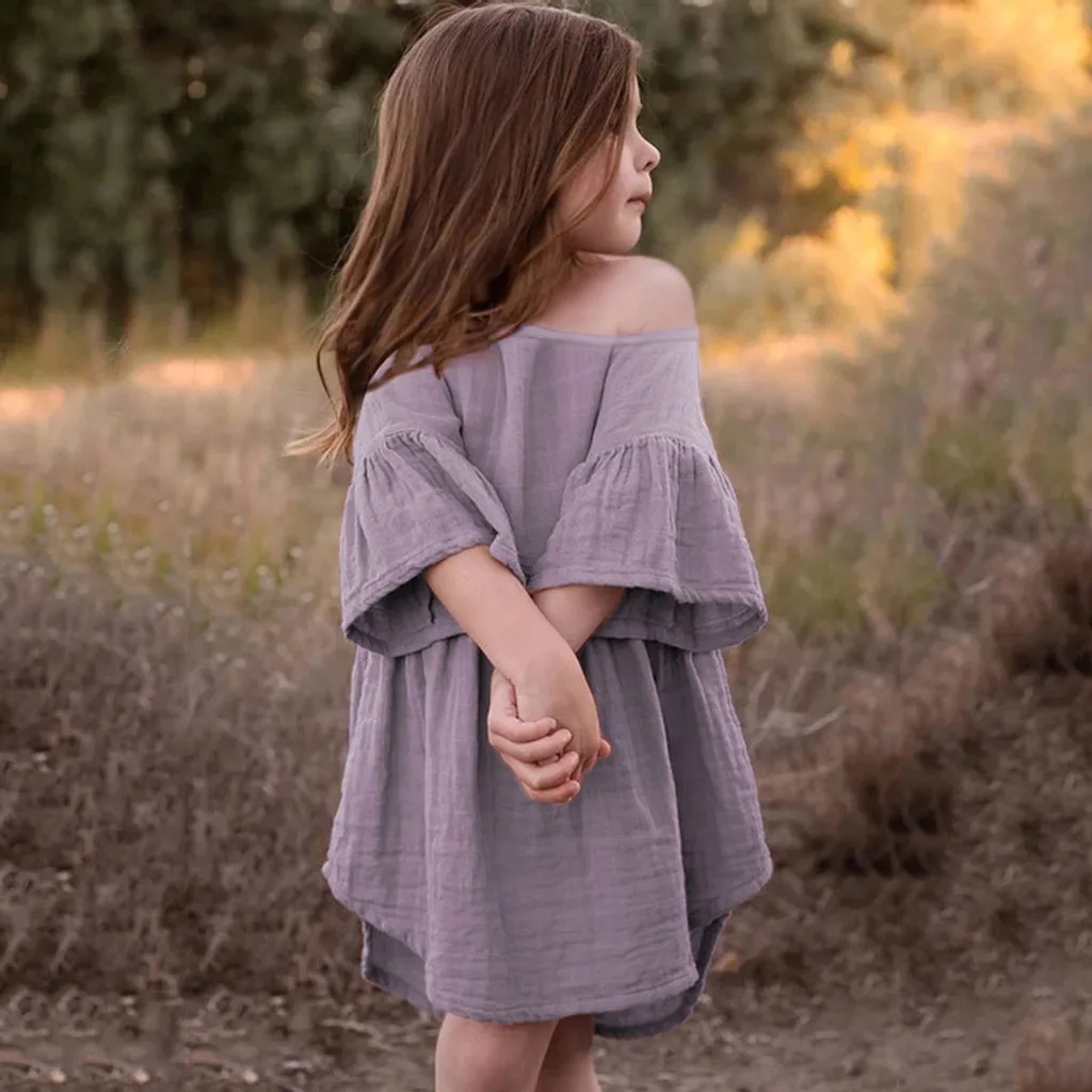 SAGACE/одежда для малышей Платье девочек с открытыми плечами расклешенными