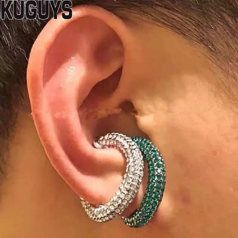 KUGUYS Hyperbole Crystals Warp Rings for Womens Fashion Jewelry High Quality Green White Crystal Opening Ring Trendy Accessories | Украшения
