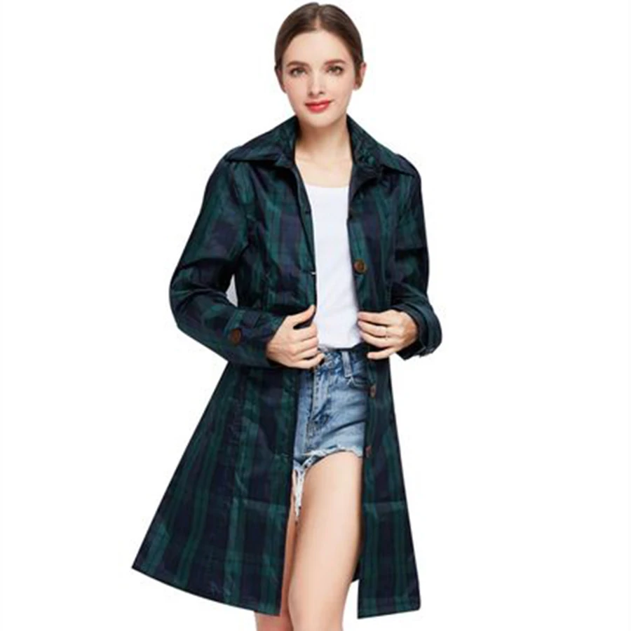 Длинный женский водонепроницаемый Тренч стильный зеленый плащ пончо в сетку