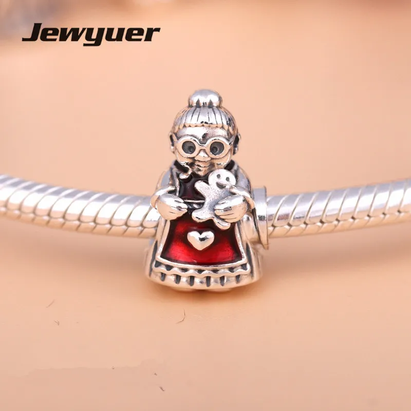 Santa Claus charms with red Enamel 925 Sterling Silver charm Fit beads Bracelet DIY gift for Christmas bracelet Jewyuer BE427 | Украшения и