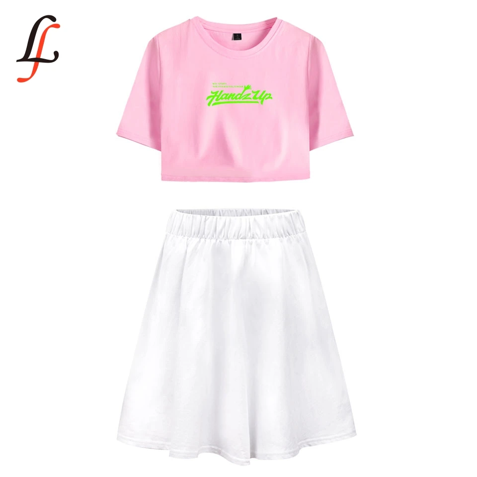 Повседневный популярный костюм с короткой юбкой футболка коротким рукавом и