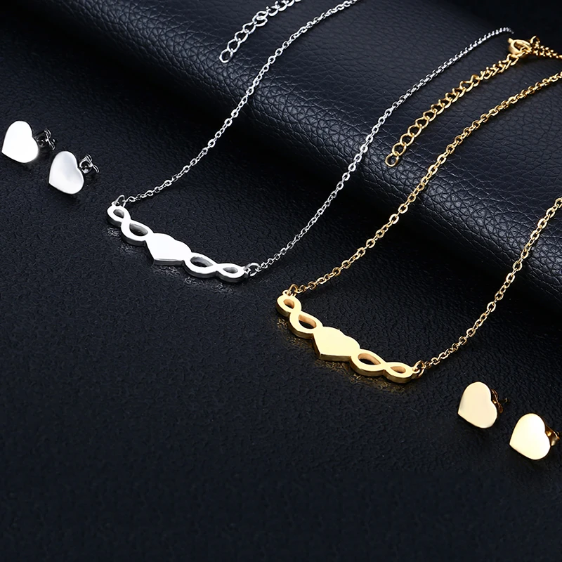Romantic Heart Design Jewelry Set For Women Wedding Bridal Accessory Stainless Steel Necklace Earrings Chrismas Gift | Украшения и