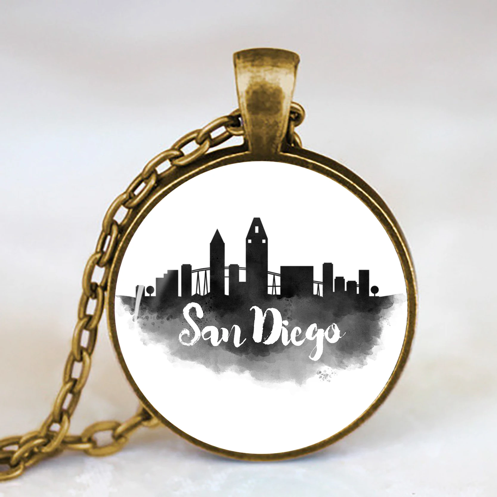 Минималистичный городский силуэт фото ожерелье модное под античную бронзу