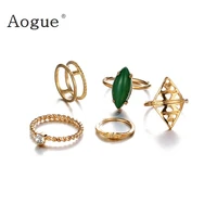 5 pieces retro boho fawn geometry crystal stone rings set midi finger statement joint knuckle nail midi ring set