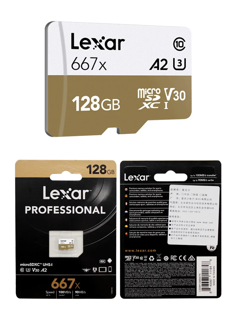 Lexar Micro SD карта слот для карт памяти 128 Гб Профессиональный флеш-карты памяти TF 90 МБ/с. V30 667x C10 флеш-карта A2 U3 для спортивной экшен-камеры 4K видео