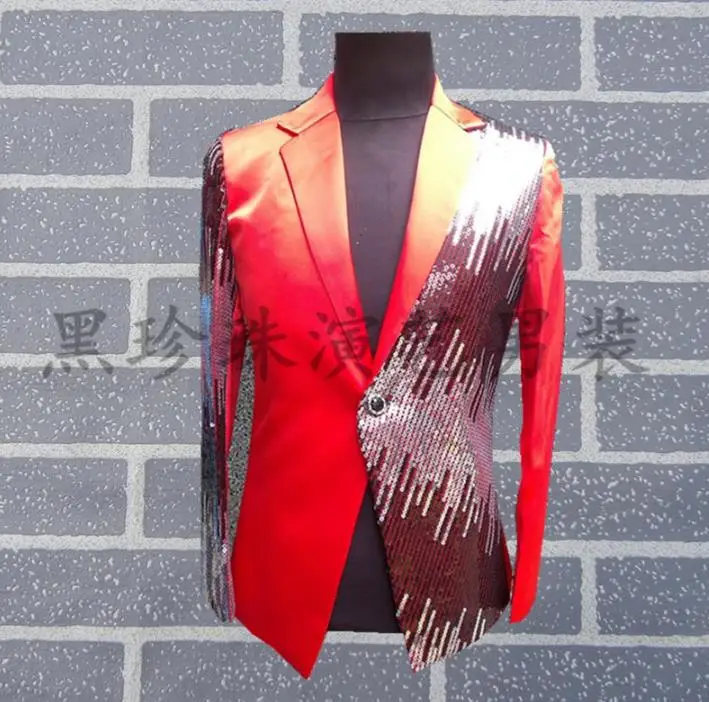 Red purple men suits designs masculino homme terno stage costumes for singers men sequin blazer dance clothes jacket style dress