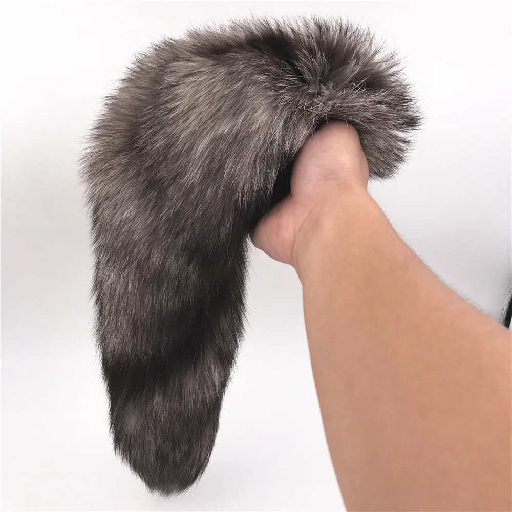 Эротическая Анальная пробка черная серая с лисьим хвостом 50 см | Красота и