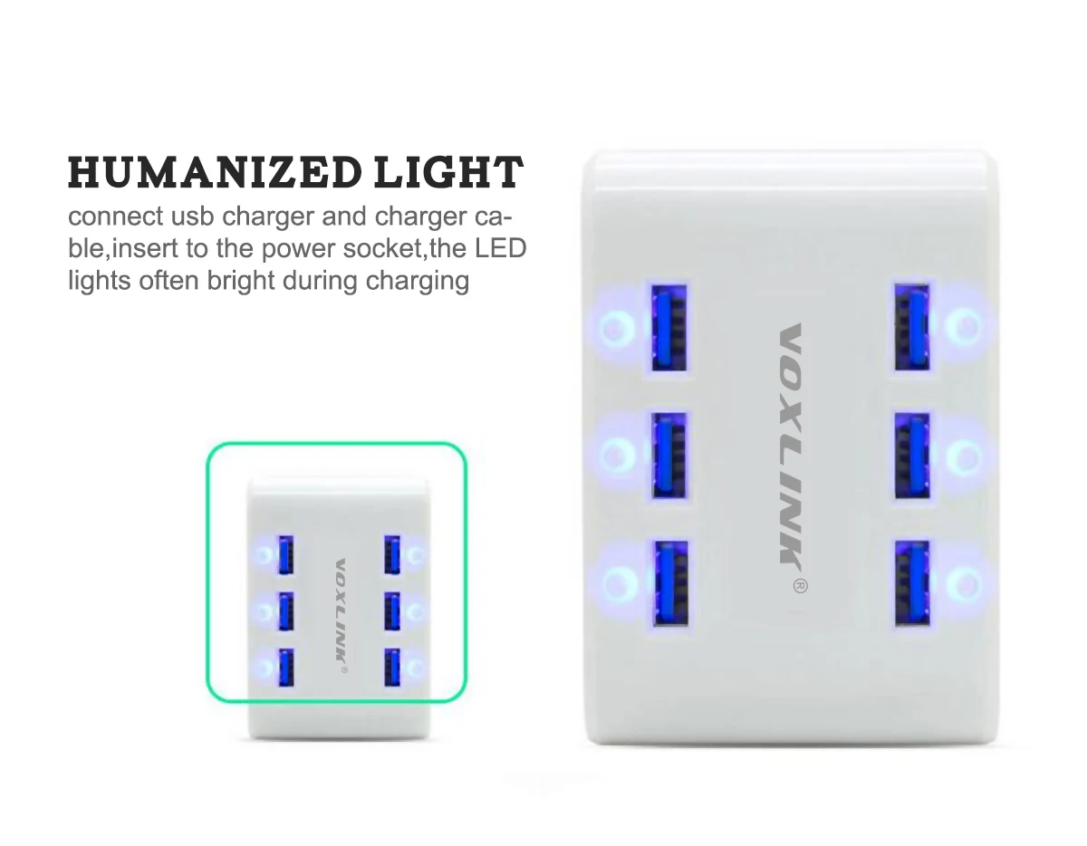 Voxlink мини Портативный multi Порты и разъёмы USB Зарядное устройство 24 Вт 4.8A 6 зарядка