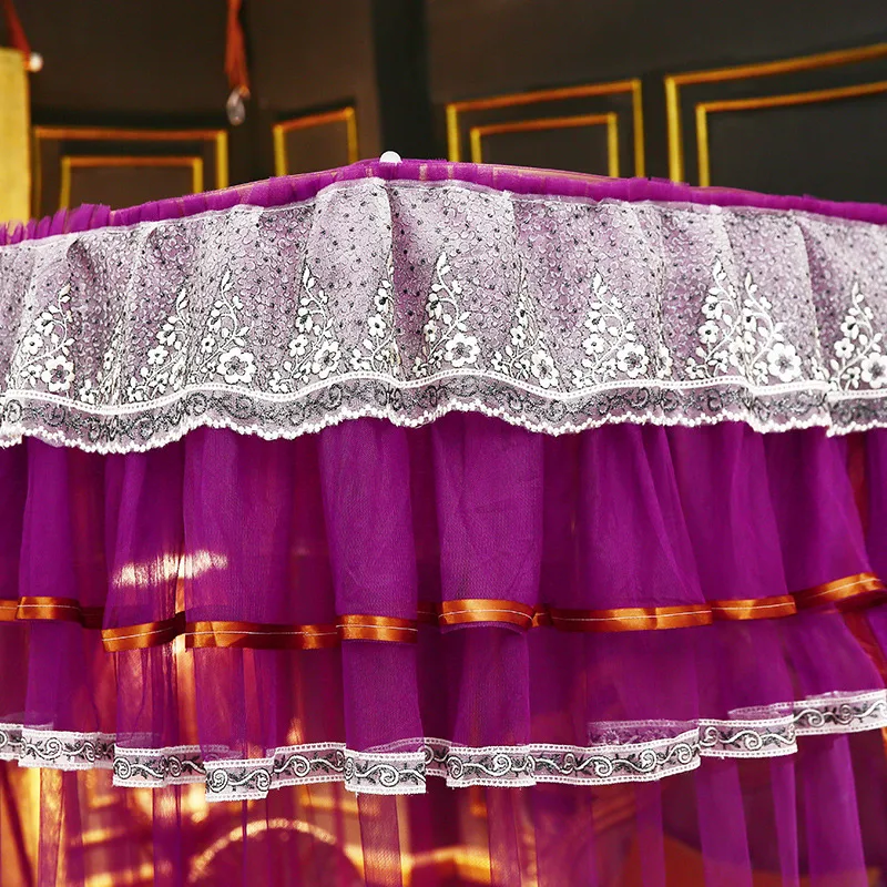 Роскошная U-образная белая кружевная противомоскитная сетка фиолетового