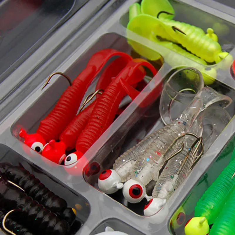 21Pcs/Set Mini Soft Fishing Lure Lead Jig Head Hook Grub Worm Silicone Fish Baits for Ocean Carp FG66 | Спорт и развлечения