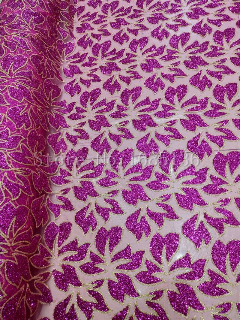 shinning hot pink color with gold edge glued glitter net Lace Fabric H-91401 Glued Glitter tulle fabric for sexy dress | Дом и сад