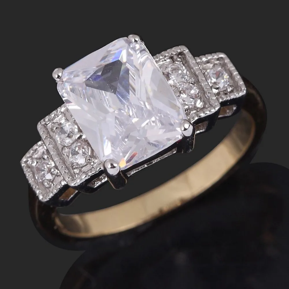 SuoHuan Size 6-10 Claw Womens Ring White Zirconer Stone Crystal Gold Filled Female Finger Wedding Band Engagement Jewelry Gift | Украшения
