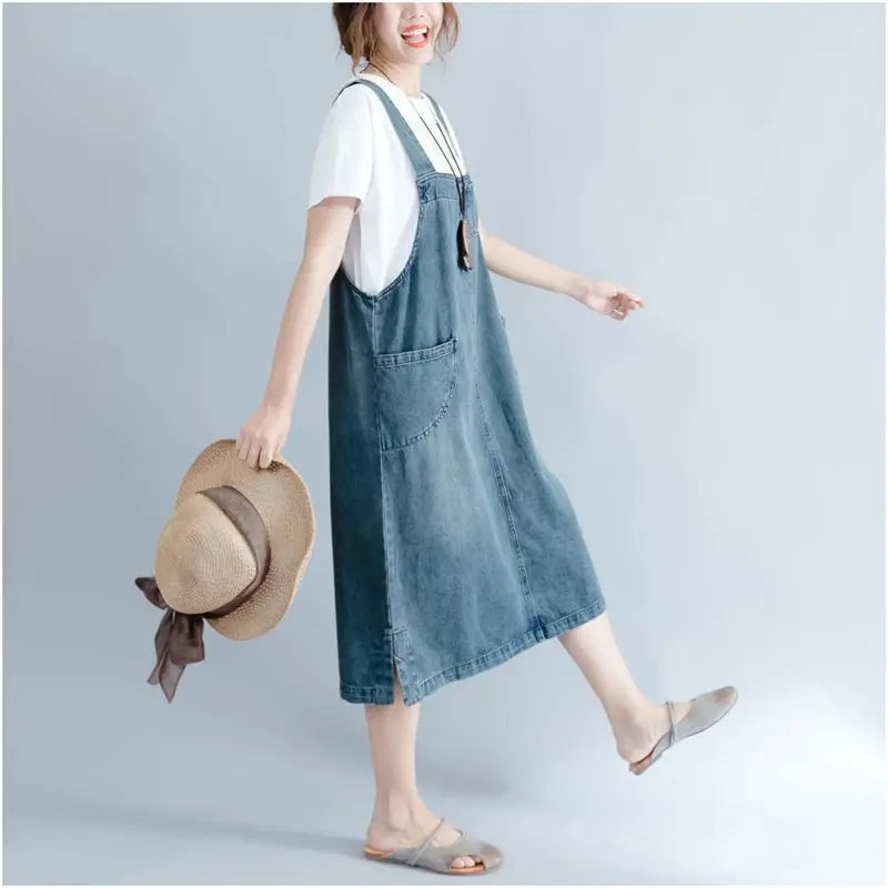 Милое Стильное женское джинсовое платье с нагрудником большого размера на