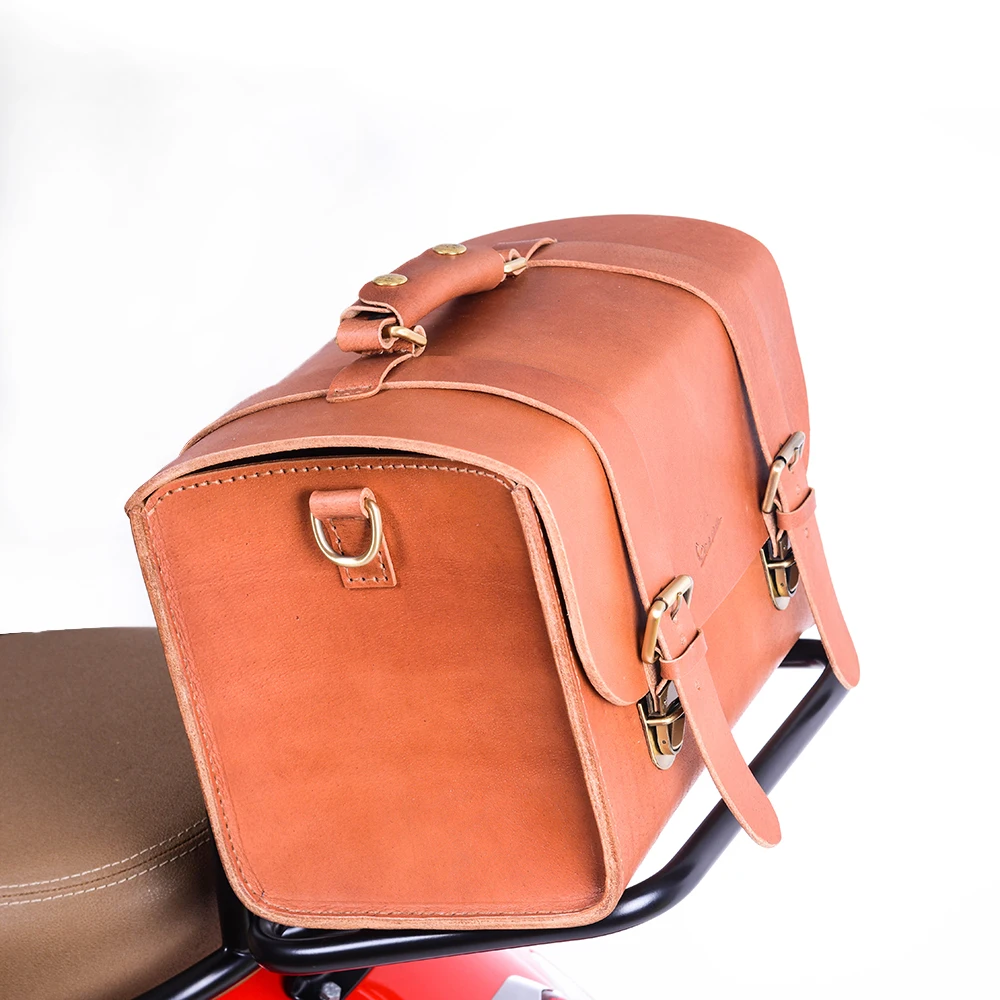 

For VESPA PX GTS LX ET New High quality handwork Scooter Leather Classic Soft Top Box Luggage Storage Bag 2 Size