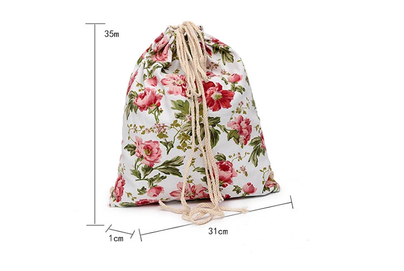 18PCS / LOT Fashion Flower Drawstring Bags Canvas Women Shopping Backpack Travel Portable Multifunctional Reusable Bag Wholesale | Багаж и