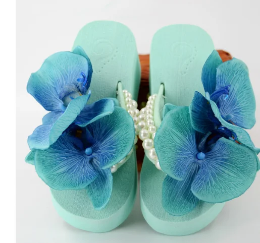 HAHAFLOWER Sexy Female Slippers Slip Flip Flops Beach Sandals Flower pearl A2 | Обувь