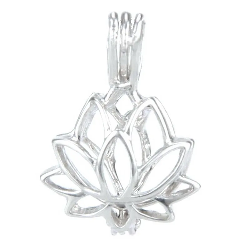 Серебряная клетка медальон 925 пробы подвеска в форме лотоса с жемчужинами и