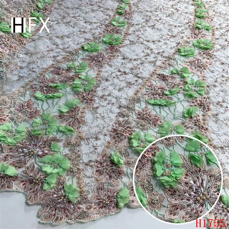 Кружевная ткань HFX кружевная с 3d цветами золотого/зеленого цвета для женщин 2019 |