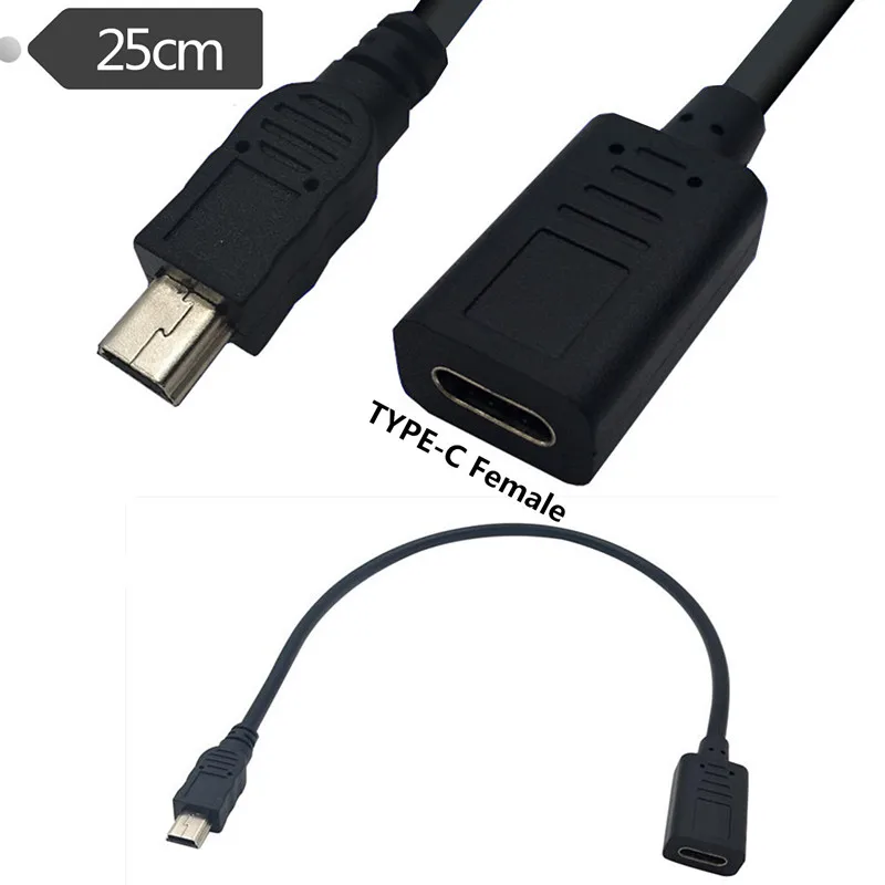 Кабель для передачи данных 25 см USB mini 2 0 5Pin папа к 3 1 Type C мама м|Компьютерные кабели