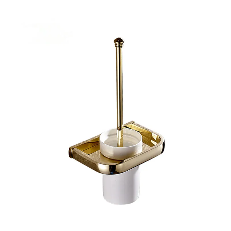 

Free shipping Gold plated Luxury design copper toilet brush brush holder with ceramic toilet cup