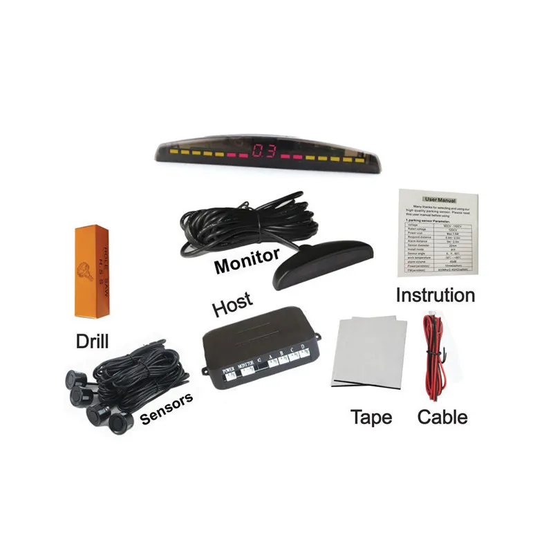 

Car LED display parking sensor kit Multi-Color 4 Sensors Reverse Backup Radar Kit System Free Shipping
