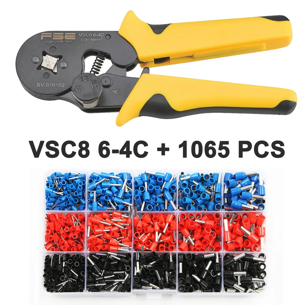 Обжимные плоскогубцы VSC8 10-6A 6-4C VSC9 16-4A 0,08-16mm2 26-5AWG для трубки тип иглы терминал ручные регулируемые инструменты - Цвет: VSC8 6-4C 1065 PCS