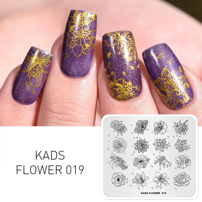 Flower 019 KADS шаблон для ногтей Летняя серия изображения для ногтей штамповка пластины трафареты для ногтей маникюр пластины для ногтей дизайн для печати - Цвет: Flower 019