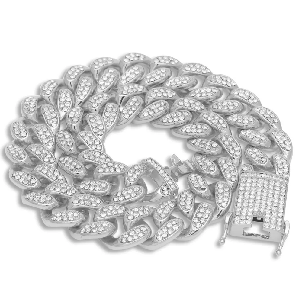 Uwin, сплав, с AAA Iced Out, стразы, ожерелье, 20 мм, тяжелая, Майями, кубинская цепочка, хип-хоп, золотой цвет, модные ювелирные изделия для мужчин
