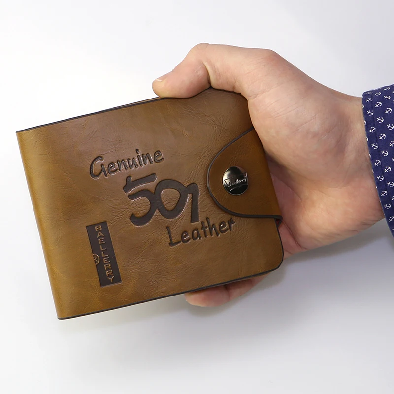 Мужской кожаный кошелек Baellerry короткий тонкий с отделением для карт и застежкой