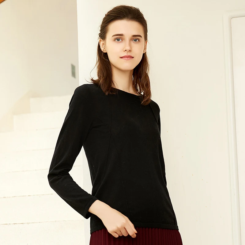 ZHILI Women's 100% Wool Round Neck Pullover Sweater