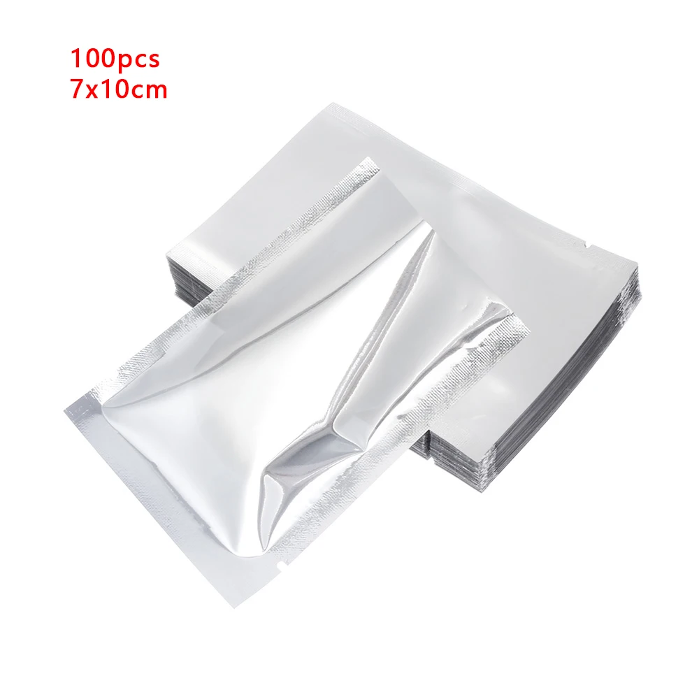 100pcs 7x10cm 100 шт серебряное тепловое уплотнение алюминиевой фольги вакуумные пакеты пищевая сумка для хранения на кухне принадлежности бытовые инструменты для дома - Цвет: 100pcs 7x10cm